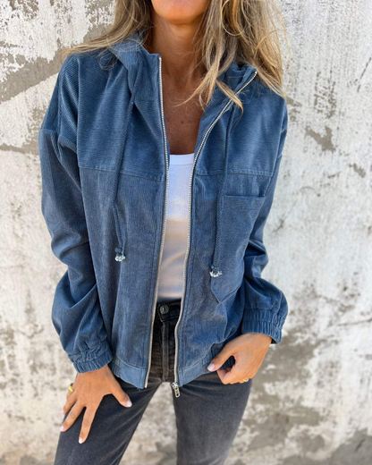 DANNA - Chaqueta con Capucha de Pana con Cremallera