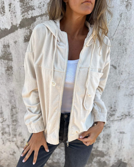 DANNA - Chaqueta con Capucha de Pana con Cremallera