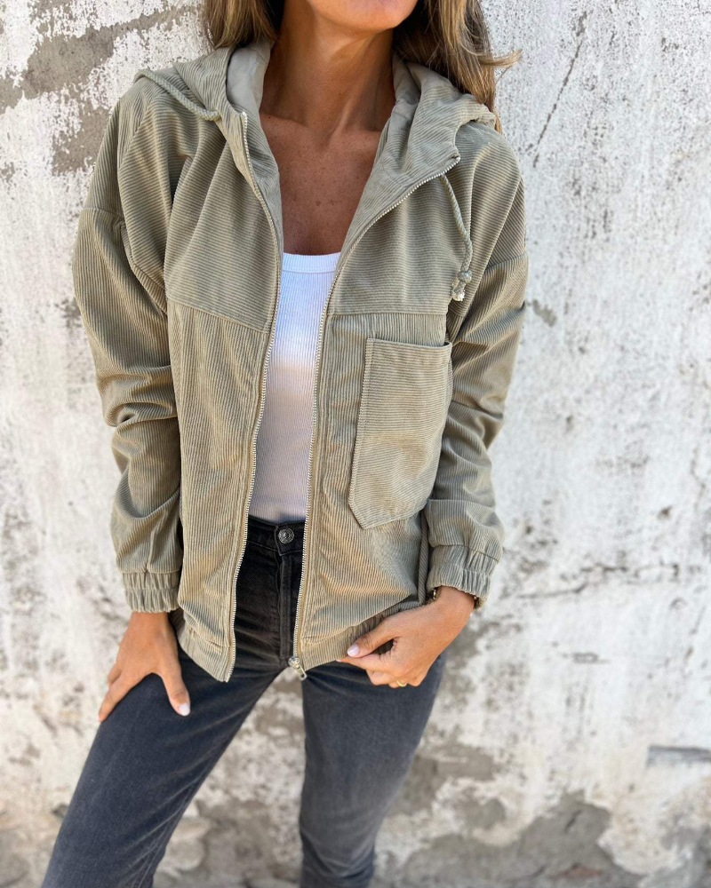 DANNA - Chaqueta con Capucha de Pana con Cremallera