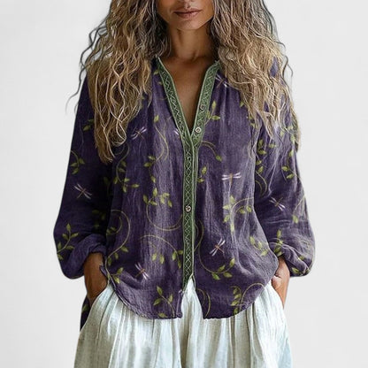 Ambra - Blusa con estampado de hojas vintage