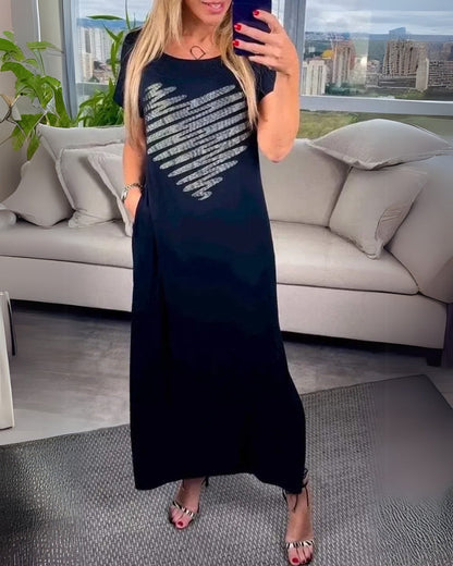 ENILA - Vestido Casual Con Corazón Plateado
