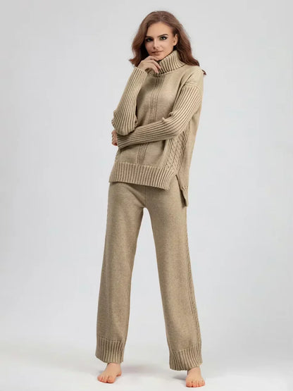 Scarlett - Conjunto de Suéter de Cuello Alto Chic y Pantalones Sueltos