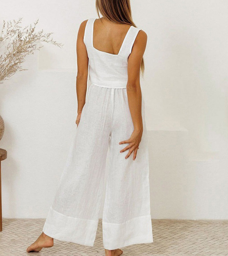Evelyne - Conjunto de Top Minimalista de Lujo y Pantalones de Pierna Ancha