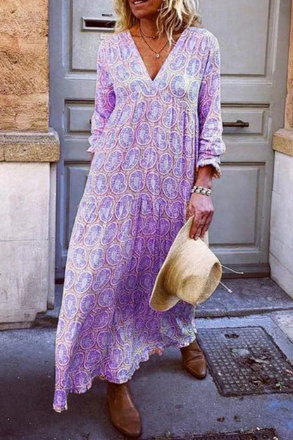 Leila - Vestido fluido con escote en V y estampado refinado