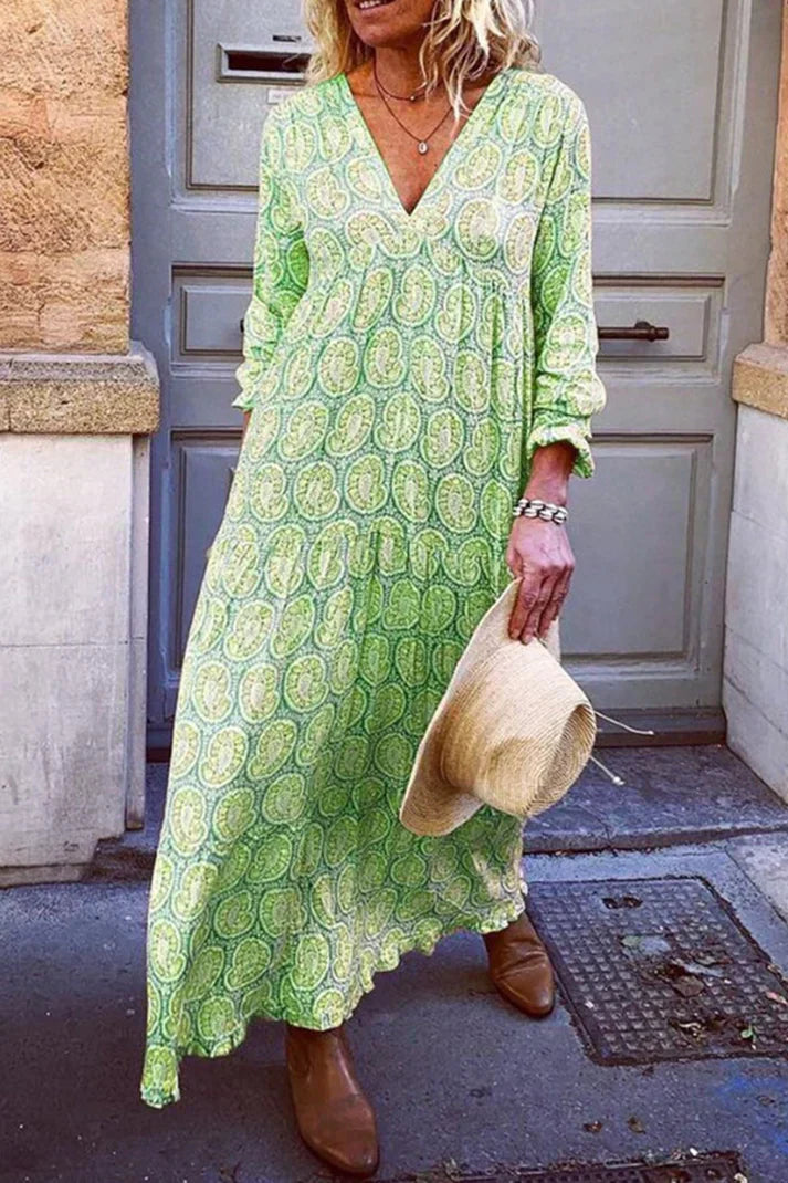 Leila - Vestido fluido con escote en V y estampado refinado