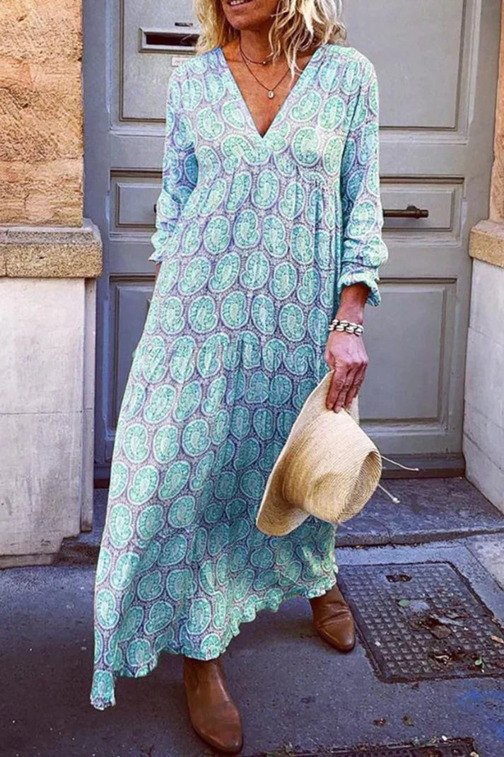 Leila - Vestido fluido con escote en V y estampado refinado