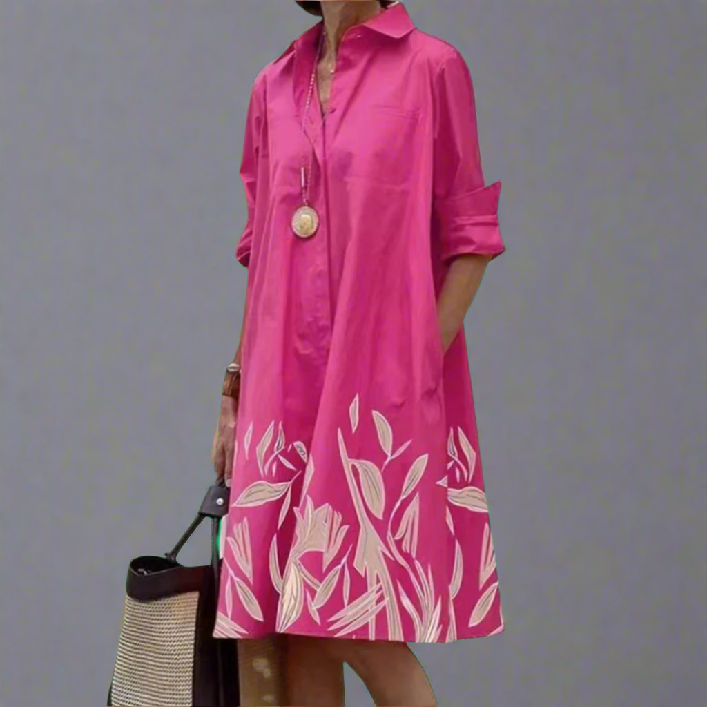 Xyla | Vestido Elegante con Cuello Caído y Manga Larga