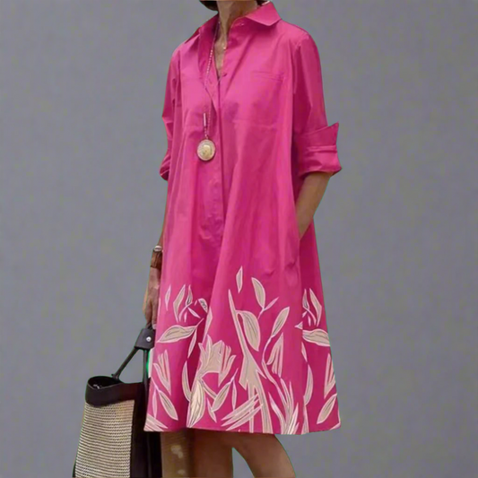 Xyla | Vestido Elegante con Cuello Caído y Manga Larga