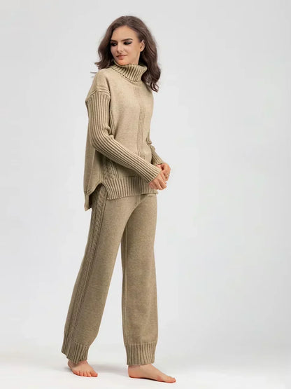 Scarlett - Conjunto de Suéter de Cuello Alto Chic y Pantalones Sueltos