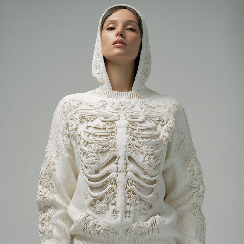Sudadera con capucha bordada de calavera vintage para mujeres