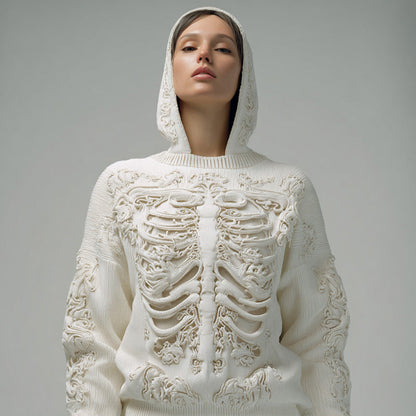 Sudadera con capucha bordada de calavera vintage para mujeres