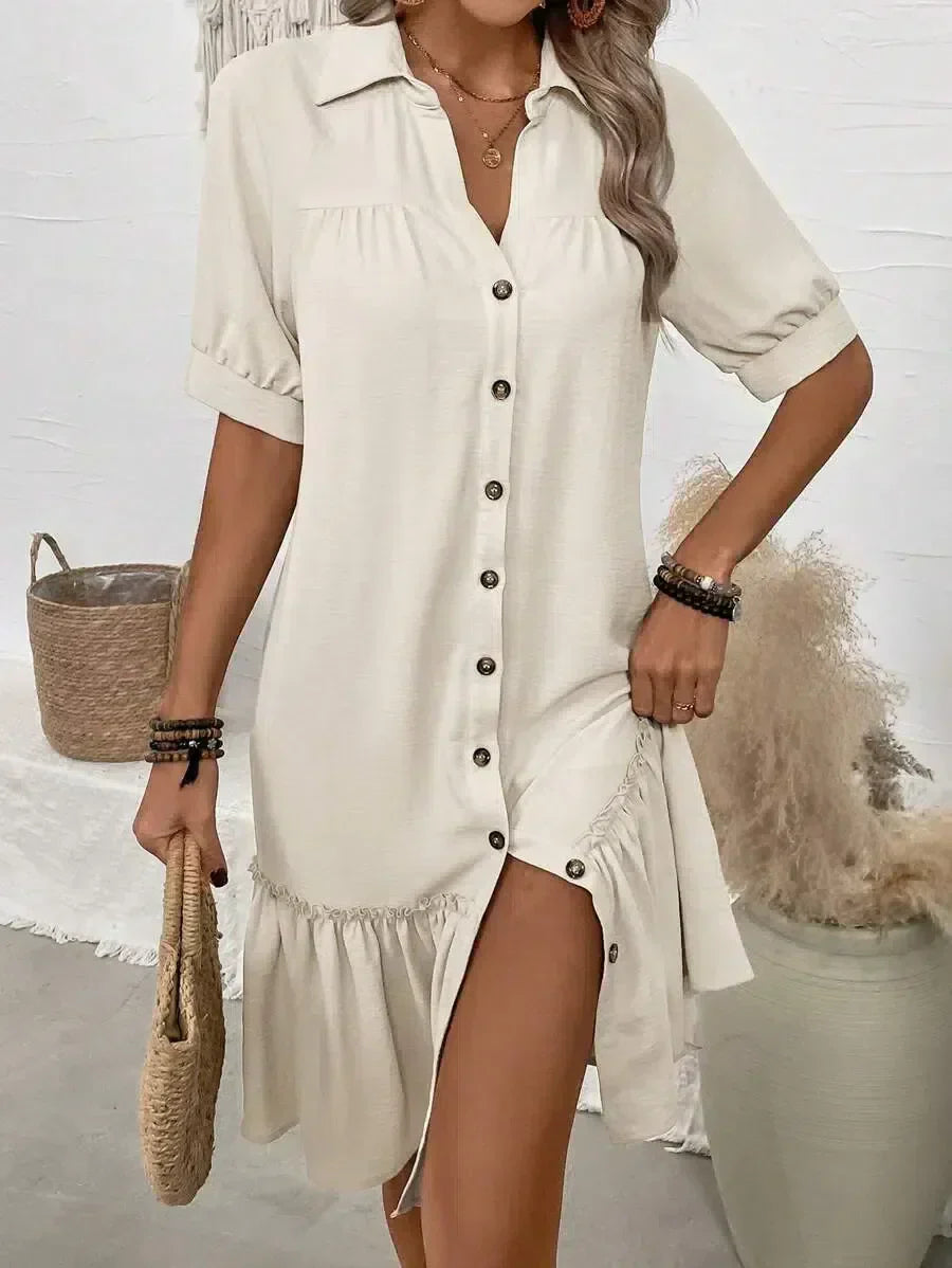 Aliyah – Vestido con Botones y Volantes en el Dobladillo