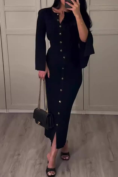 SEREN – CONJUNTO DE DOS PIEZAS CON CUELLO O Y MANGAS LARGAS ELEGANTE PARA EL DÍA