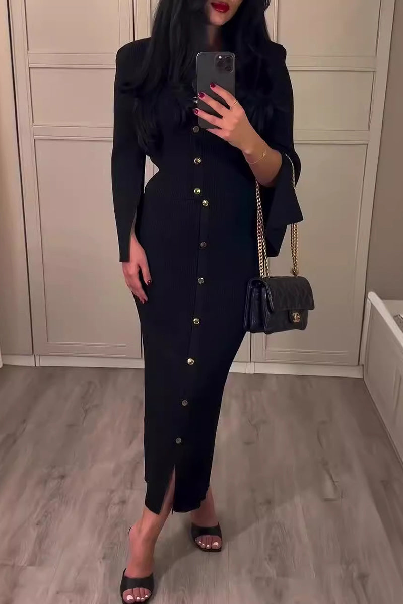 SEREN – CONJUNTO DE DOS PIEZAS CON CUELLO O Y MANGAS LARGAS ELEGANTE PARA EL DÍA