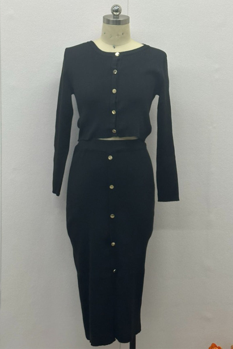 SEREN – CONJUNTO DE DOS PIEZAS CON CUELLO O Y MANGAS LARGAS ELEGANTE PARA EL DÍA