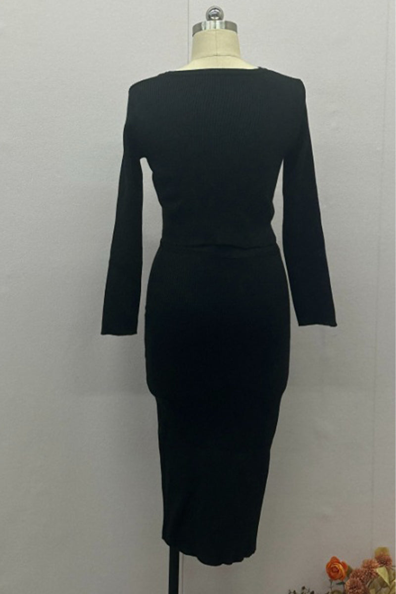 SEREN – CONJUNTO DE DOS PIEZAS CON CUELLO O Y MANGAS LARGAS ELEGANTE PARA EL DÍA