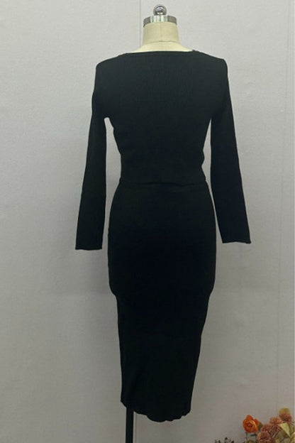 SEREN – CONJUNTO DE DOS PIEZAS CON CUELLO O Y MANGAS LARGAS ELEGANTE PARA EL DÍA