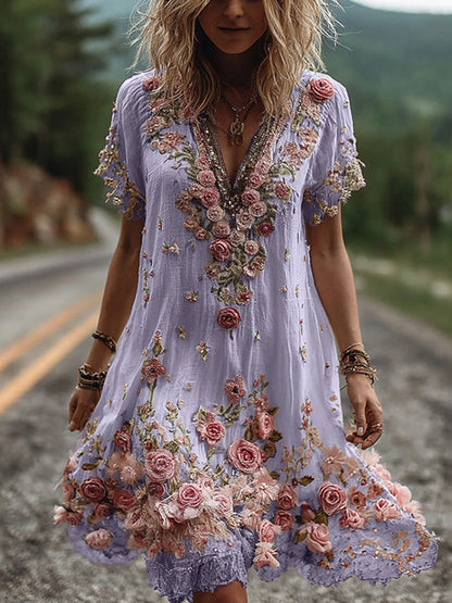 RUBY – VESTIDO DE CUELLO EN V BORDADO CON FLORES
