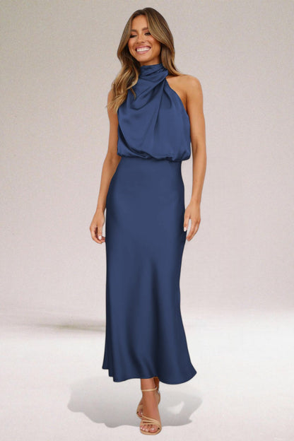 Élodie - Vestido de satén glamuroso con cuello halter.