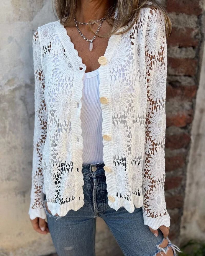 NALIE - Cárdigan de Encaje de Crochet con Botones