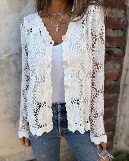 NALIE - Cárdigan de Encaje de Crochet con Botones