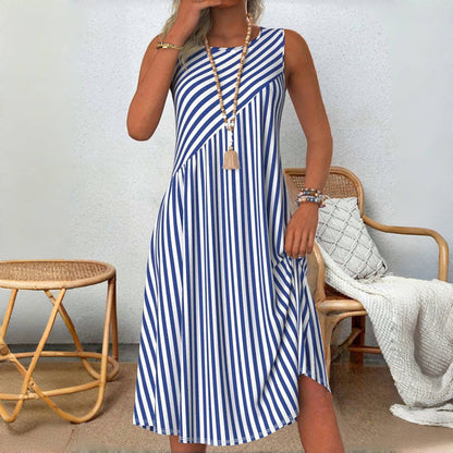 Emeely - Vestido casual sin mangas con patrón a rayas