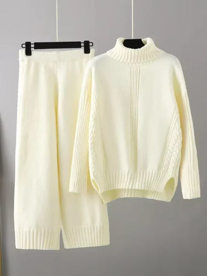 Scarlett - Conjunto de Suéter de Cuello Alto Chic y Pantalones Sueltos