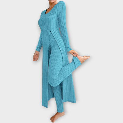 Conjunto Lounge de Punto Acanalado con Túnica de Escote en V