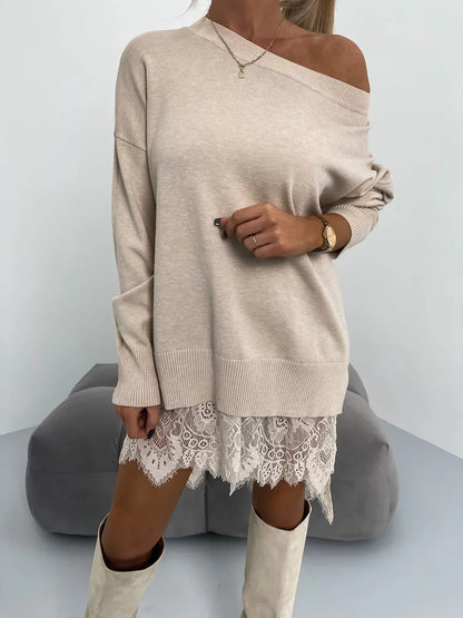Sudadera Media con Capucha de Encaje y Cuello Redondo