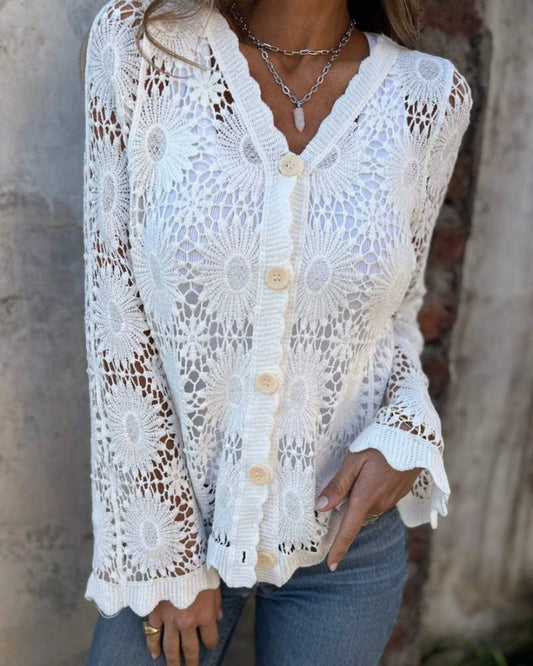 NALIE - Cárdigan de Encaje de Crochet