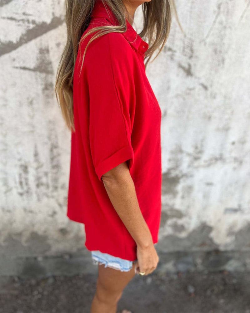 Quinn - Camisa Mujer Suelta Sólida con Botones