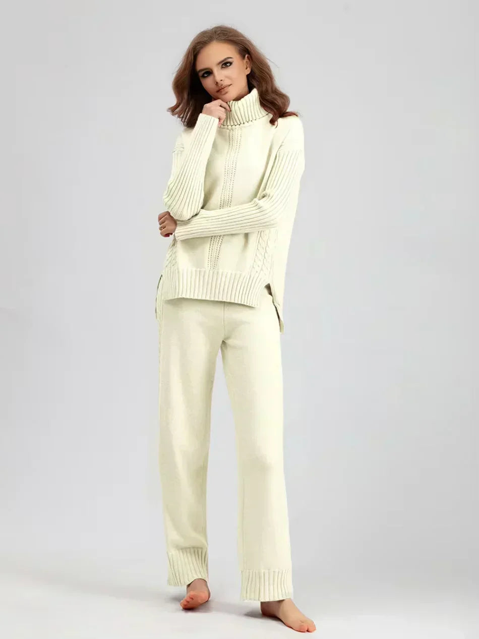 Scarlett - Conjunto de Suéter de Cuello Alto Chic y Pantalones Sueltos