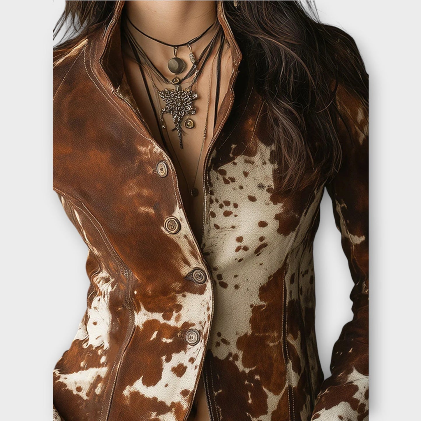 Chaqueta de Ante con Estampado Vintage de Piel de Vaca