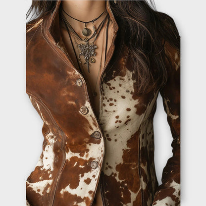 Chaqueta de Ante con Estampado Vintage de Piel de Vaca