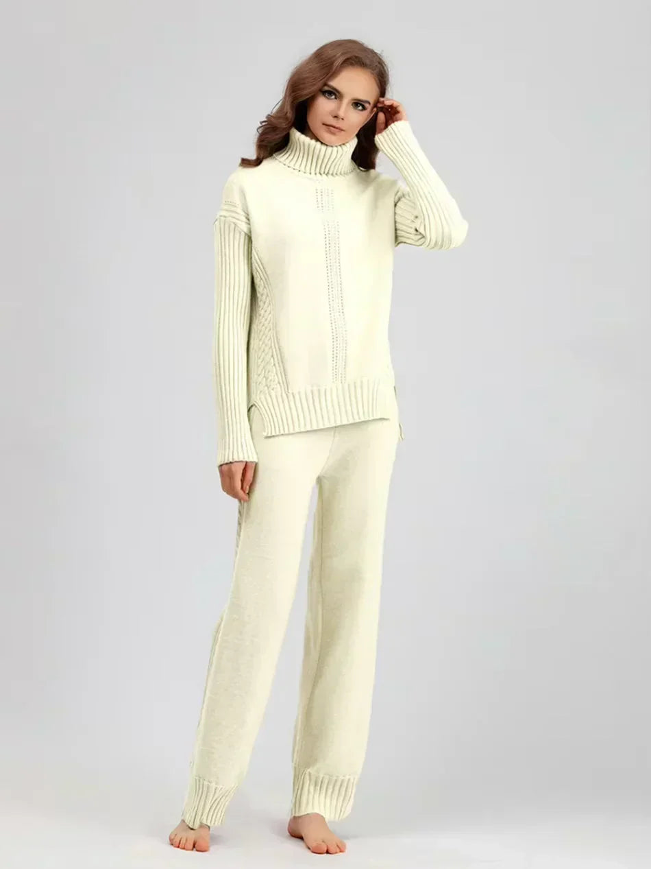 Scarlett - Conjunto de Suéter de Cuello Alto Chic y Pantalones Sueltos