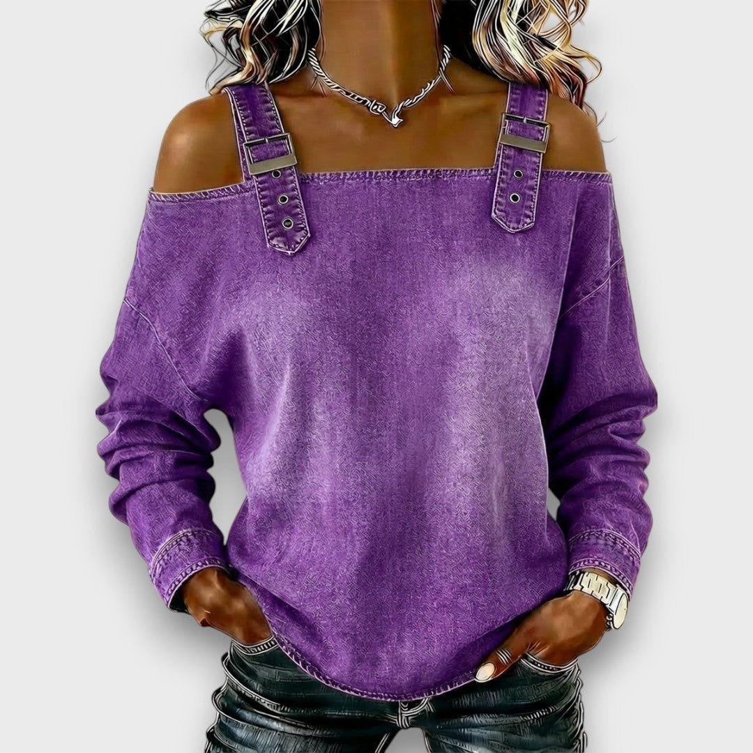 Elama – Top de Denim Sin Hombros