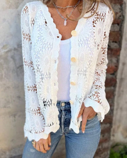 NALIE - Cárdigan de Encaje de Crochet con Botones
