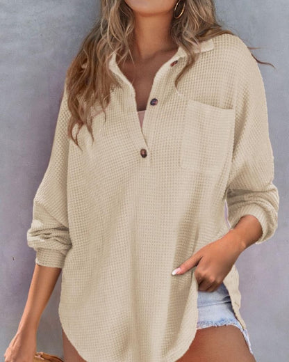 TAHLIA - Camiseta de V en tejido waffle