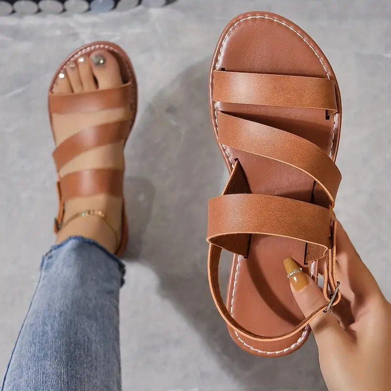 Diana - Sandalias romanas chic para mujer con tira al tobillo plana