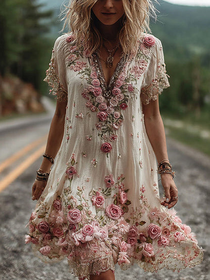 RUBY – VESTIDO DE CUELLO EN V BORDADO CON FLORES