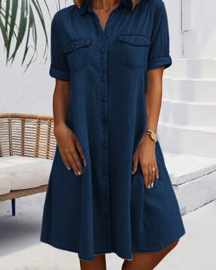 Sienna | Vestido de mezclilla de manga corta con botones