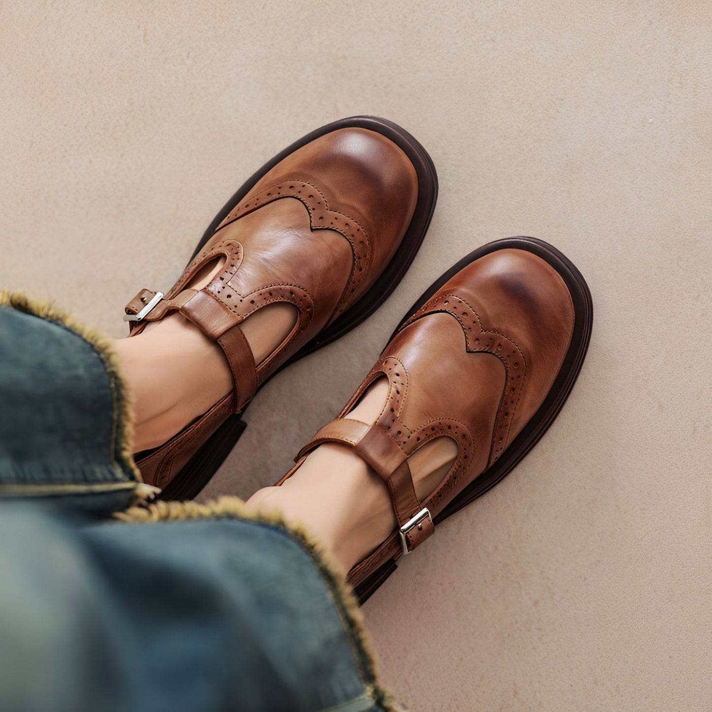 Erika - Zapatos retro de cuero grueso para mujeres