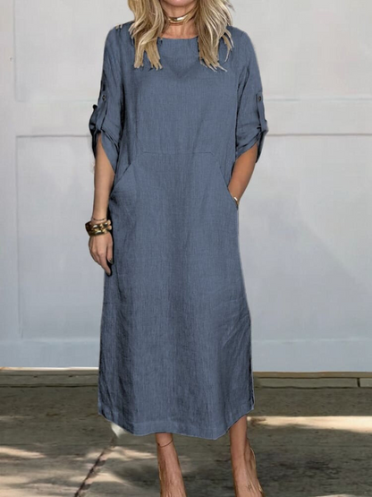 Mia™ - Vestido de Lino Liso y Cómodo con Bolsillos