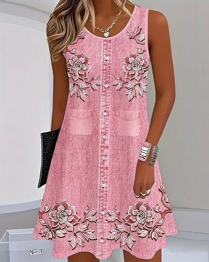 ARIEL – VESTIDO FLORAL SIN MANGAS CON BOTONES