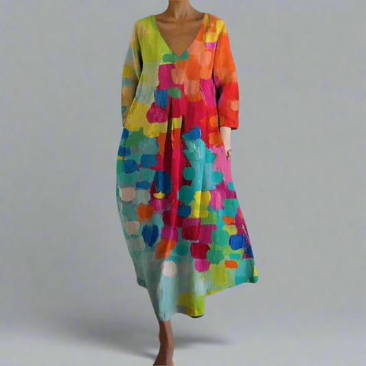 Vivia – Vestido de Cuello en V Colorido
