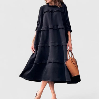 STACEY – VESTIDO MIDI CON VOLANTES Y CAPAS