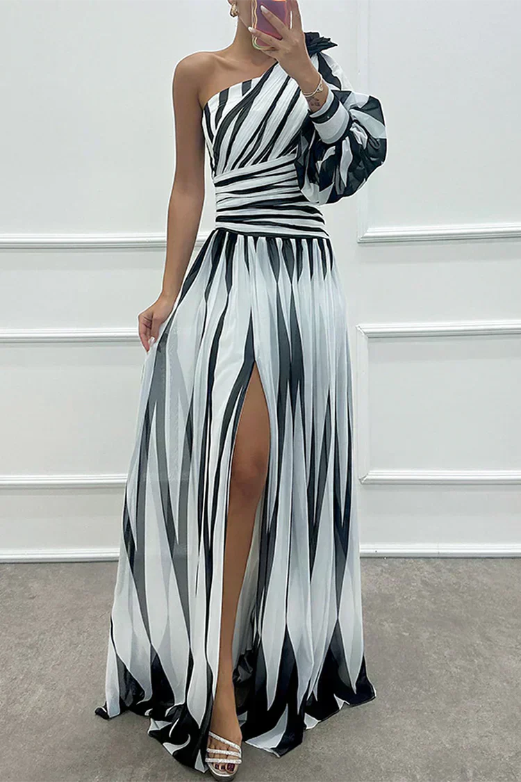 Shiloh - Vestido Maxi Elegante de Rayas con Un Hombro
