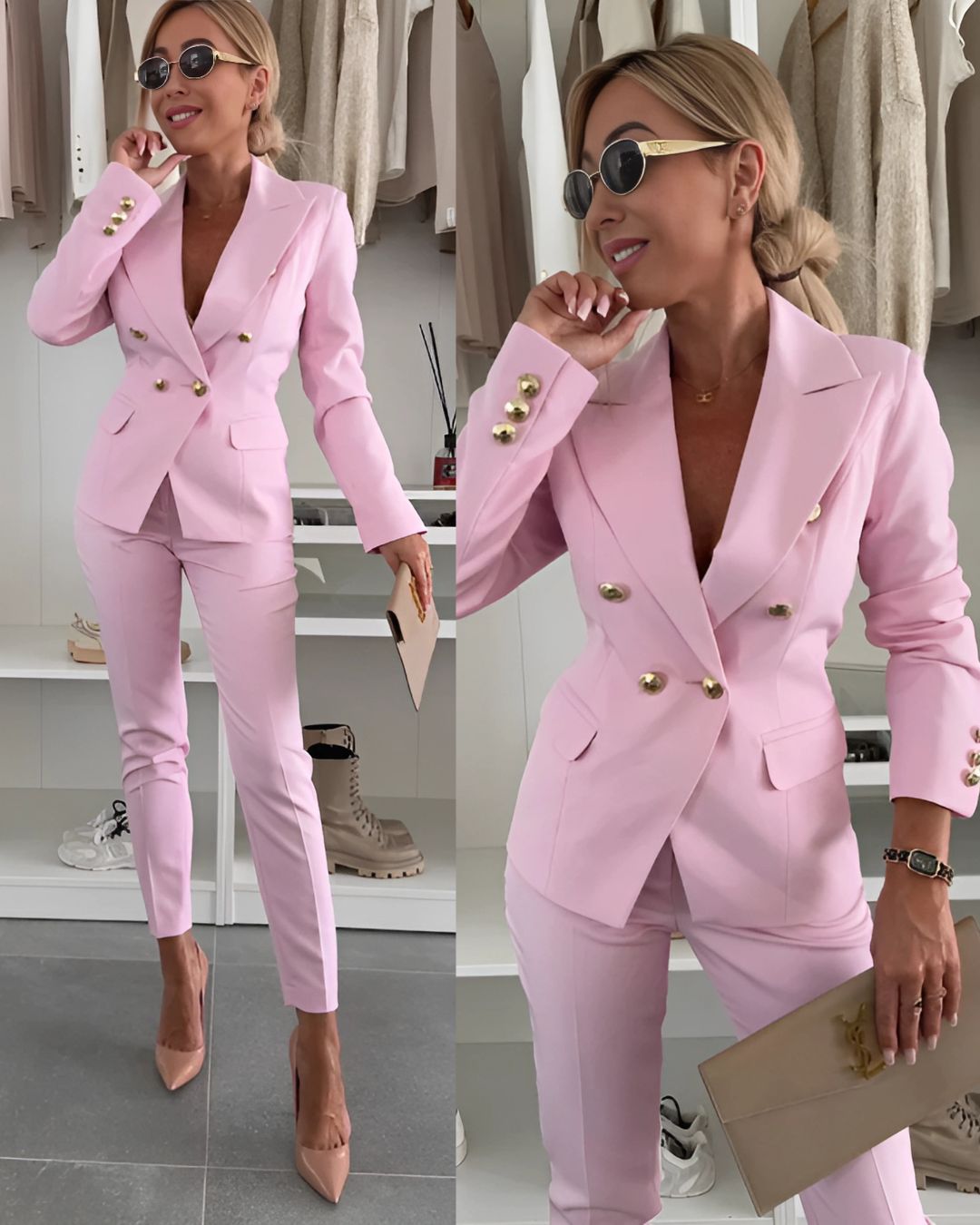 Traje Doble Abotonado para Mujeres – Blazer a Medida y Pantalones Elegantes