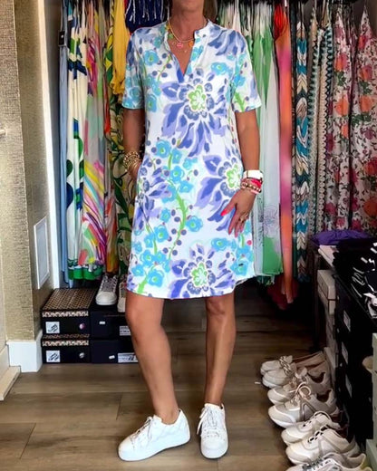 Ivendra | Vestido de Manga Corta con Estampado Floral