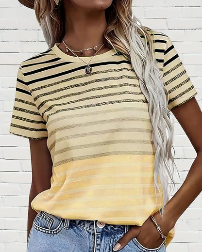 Evelyn – Camiseta de Cuello Redondo de Manga Corta a Rayas
